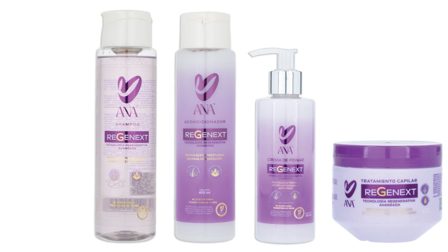 Colección REGENEXT: shampoo, acondicionador, crema para peinar y tratamiento capilar